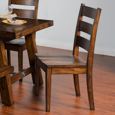 Distressed Mahogany Ladderback Chair w/ Wood Seat